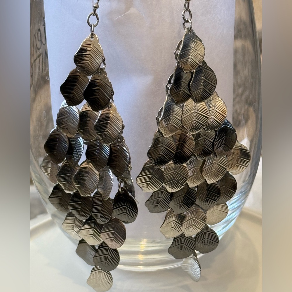 Vintage White House Black Market Large Dangling Earrings. Silver/Smoke Gray.